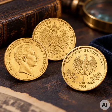 Goldmark und Reichsgoldmünzen im Vergleich