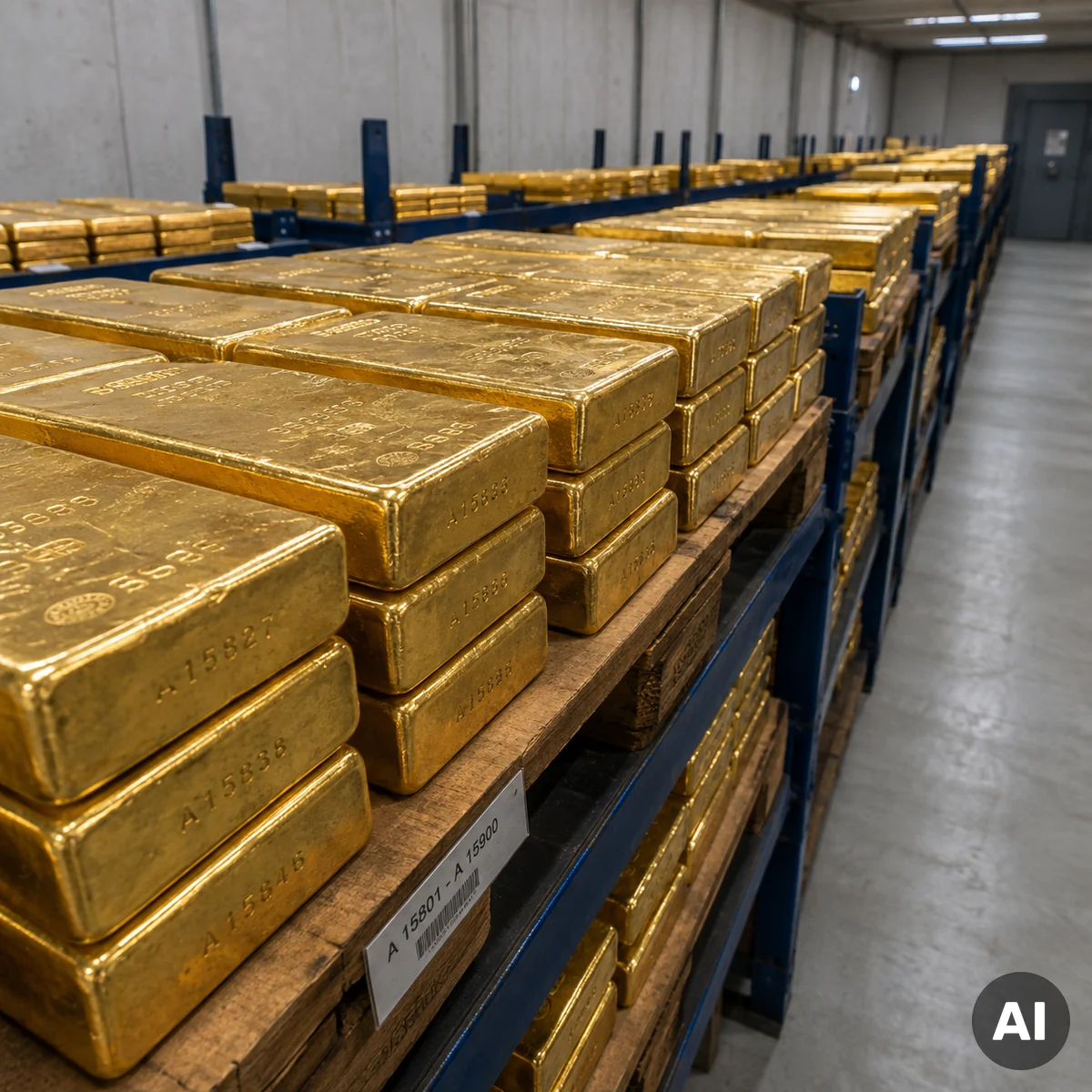 Goldbarren in einem gesicherten Tresor als Symbol für die deutschen Goldreserven