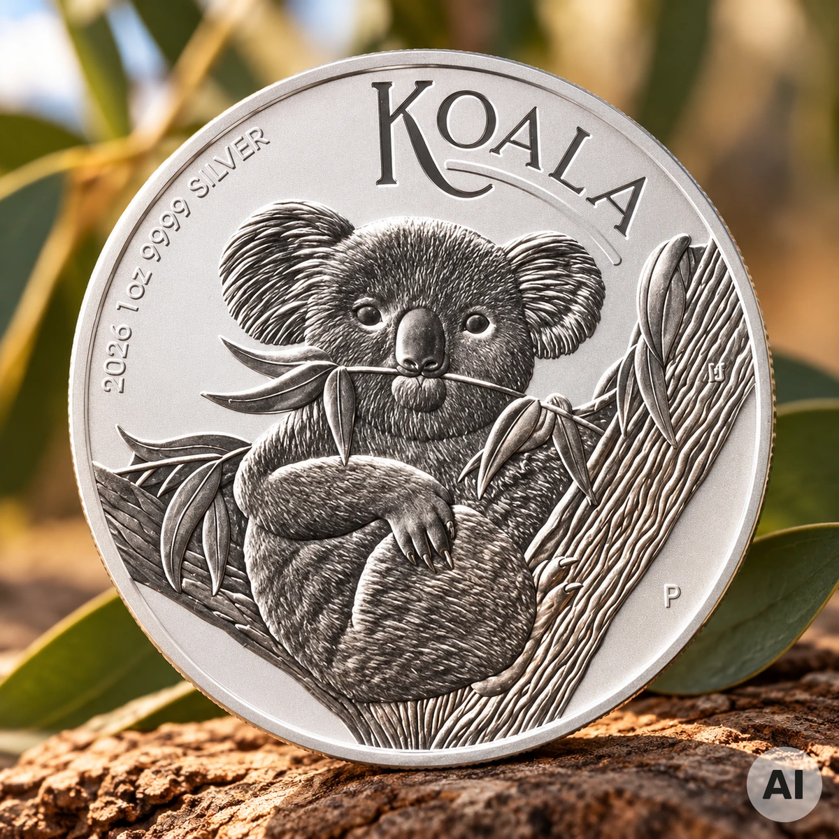1 oz Silber Australian Koala 2026 der Perth Mint mit Koala im Eukalyptusbaum