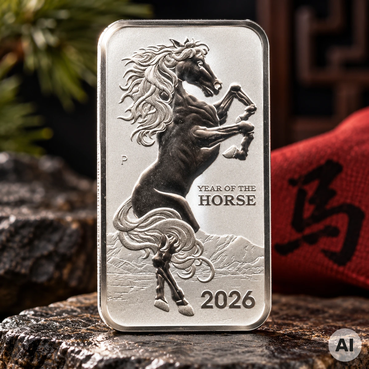 1 oz Silber Lunar Pferd 2026 der Perth Mint in rechteckiger Barrenform