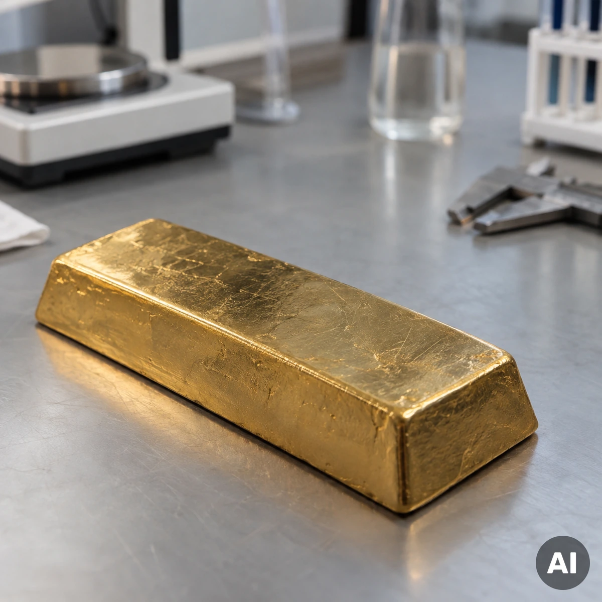Kompakter Goldbarren als Beispiel für die hohe Dichte von Gold
