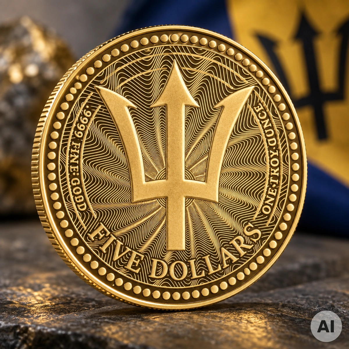1 oz Barbados Trident Gold 2023 mit Dreizackmotiv 1 oz Barbados Trident Gold 2023 mit Dreizackmotiv
