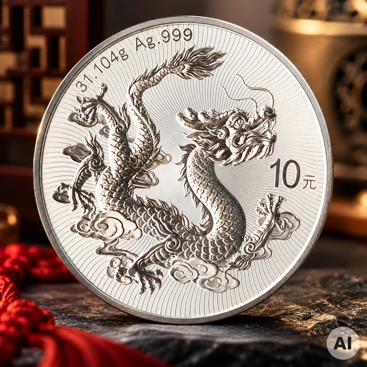 1 oz Silber China Drache 2026 mit chinesischem Drachenmotiv