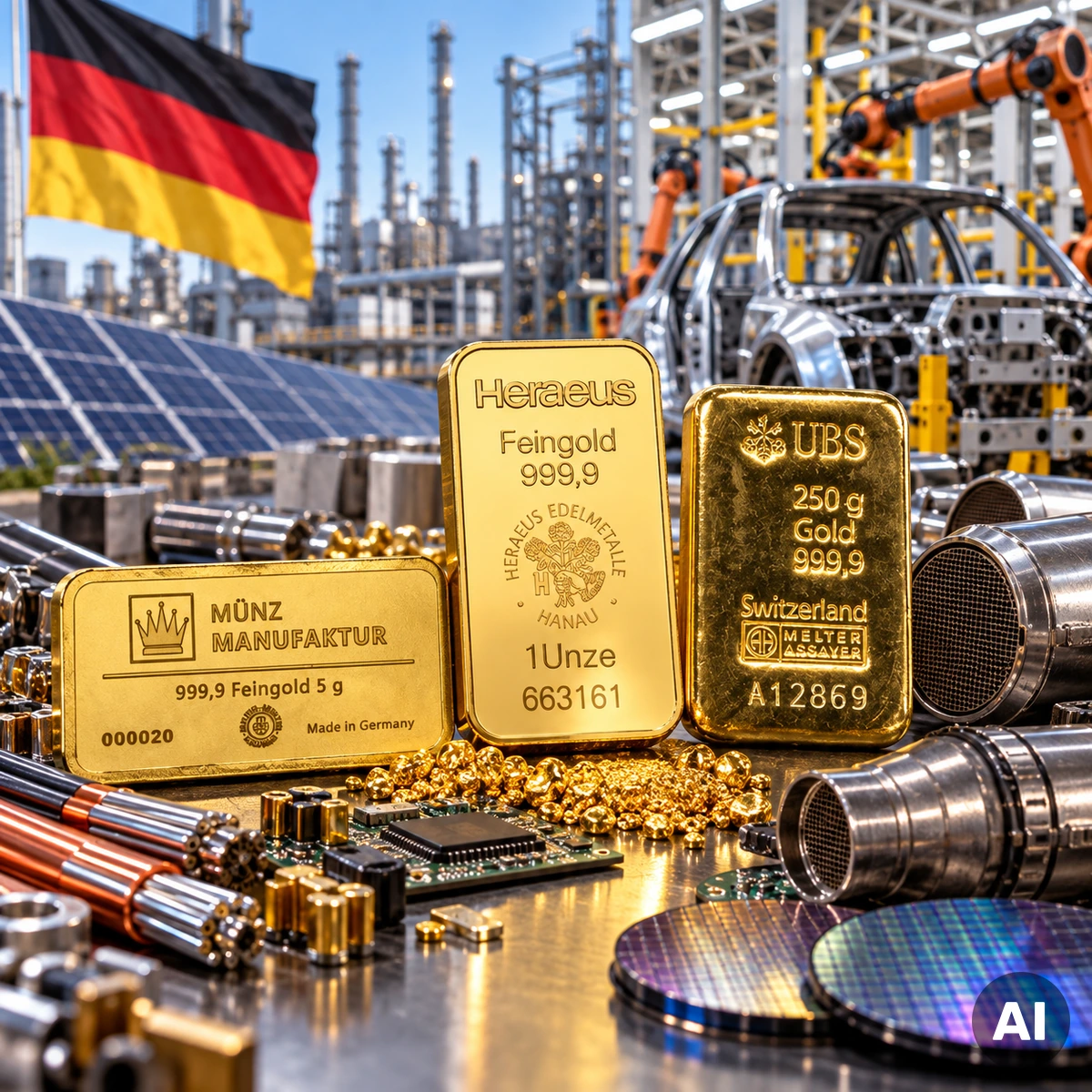 Edelmetalle für die deutsche Industrie mit Silber, Gold, Platin und technischen Bauteilen