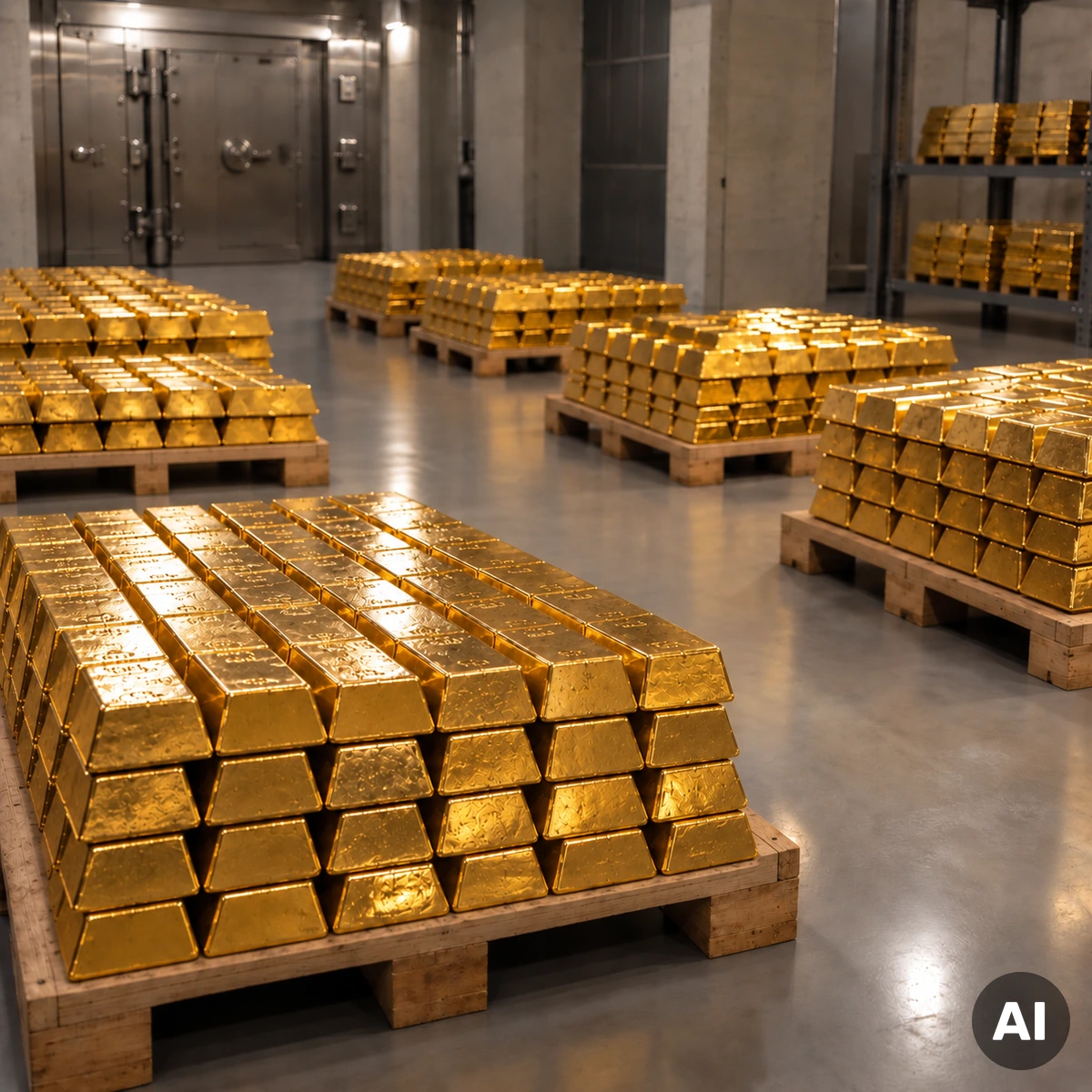 Goldbarren und Goldmünzen als Symbol für den weltweiten Goldbestand
