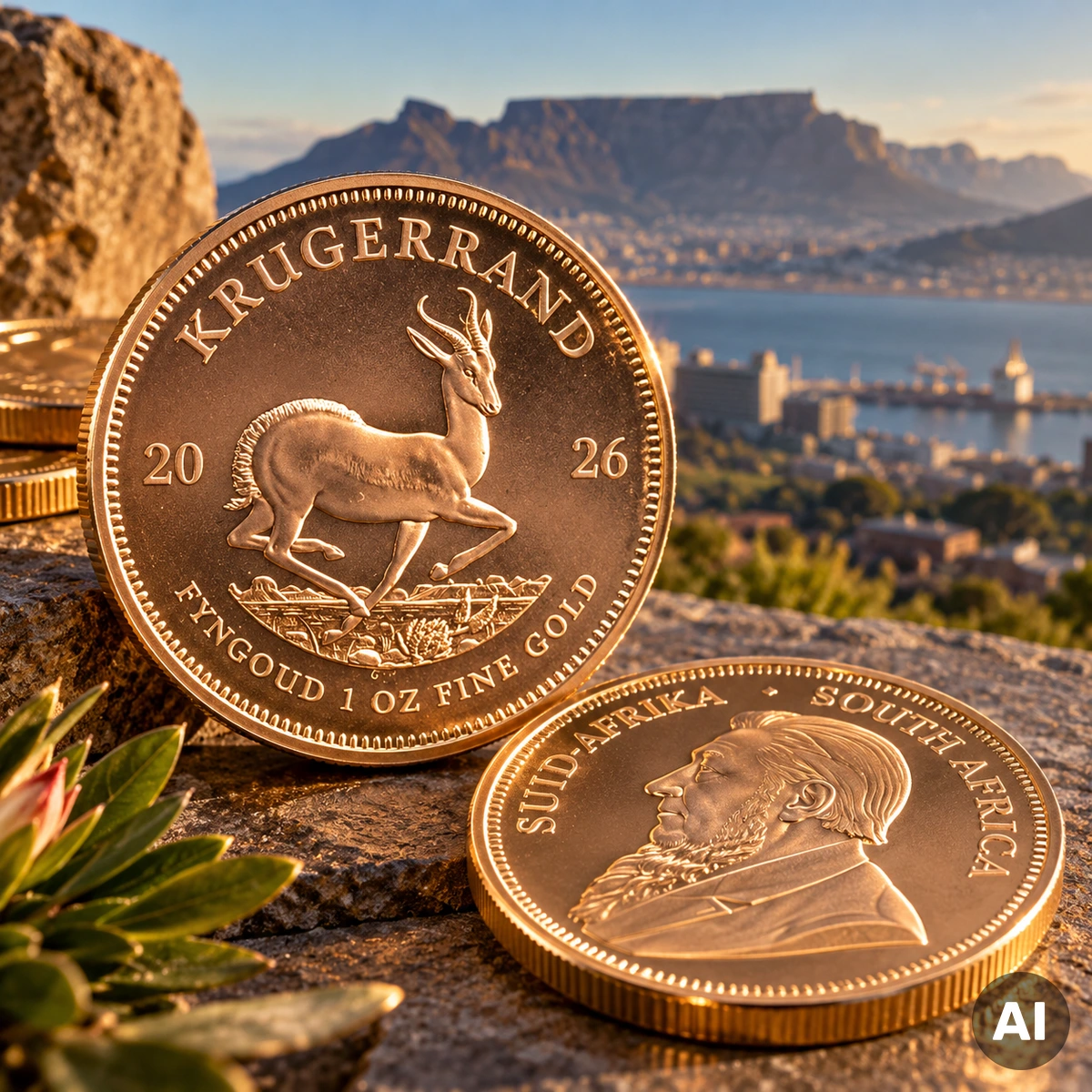 Krügerrand Gold- und Silbermünzen der Jahrgänge 2026 und 2027 mit Springbokmotiv und Porträt von Paul Kruger