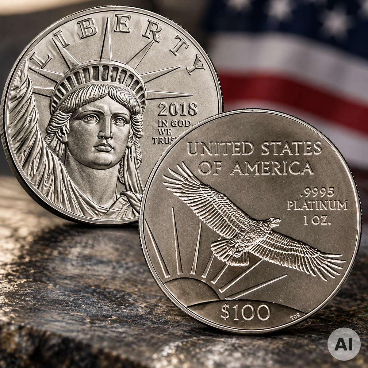 1 oz American Eagle Platin 2018 mit Freiheitsmotiv und amerikanischem Adler