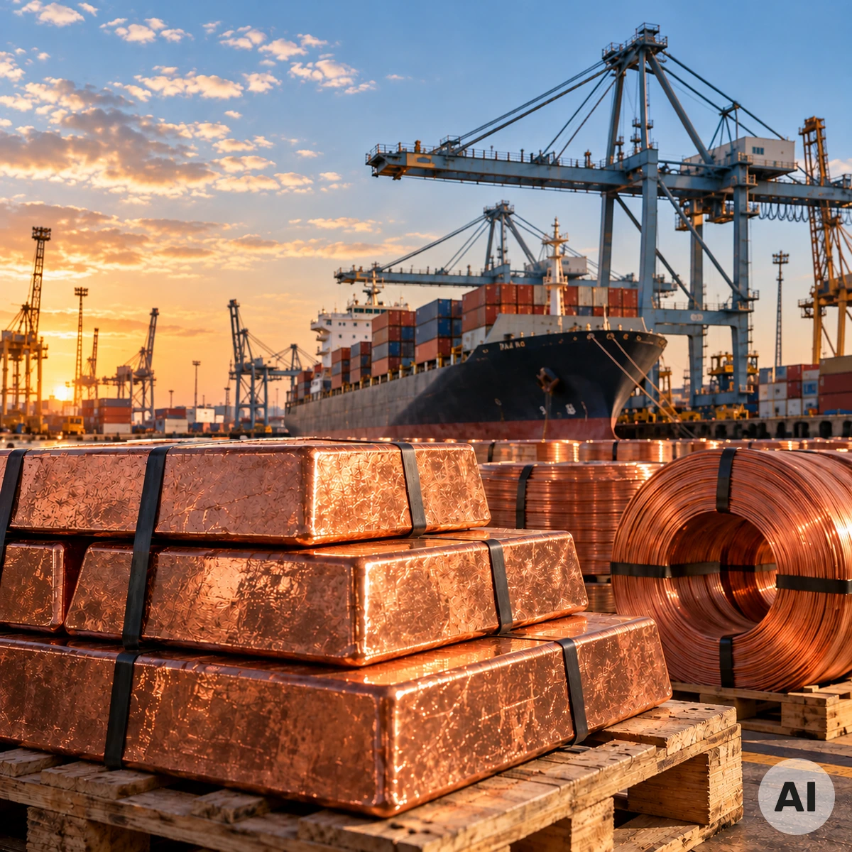 Kupferbarren als Symbol für die strategischen Kupferreserven der USA und den internationalen Wettbewerb um Industriemetalle