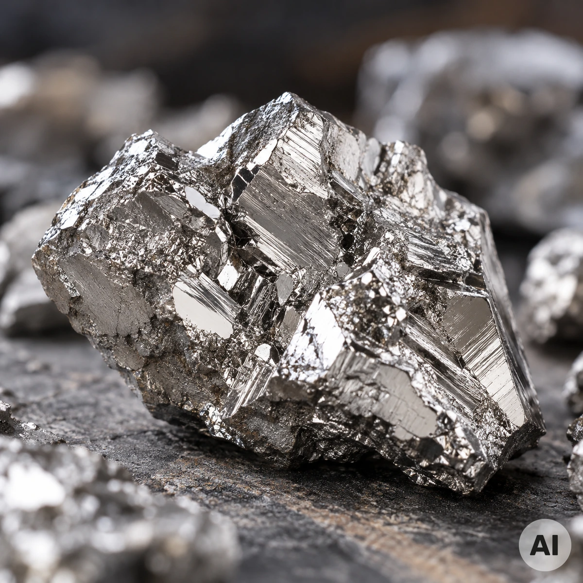 Rhodium als seltenes silberweißes Edelmetall mit metallisch glänzender Oberfläche
