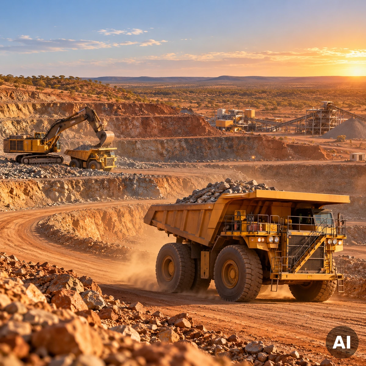 Goldexploration in Südaustralien mit Bohranlage auf trockenem rötlichem Gestein im australischen Outback