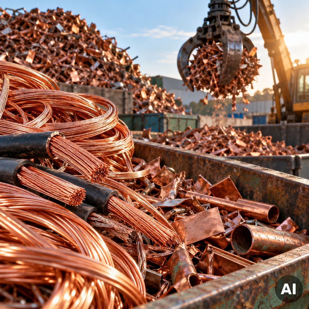 Sortierte Kupferkabel und Kupferschrott als Ausgangsmaterial für industrielles Kupferrecycling