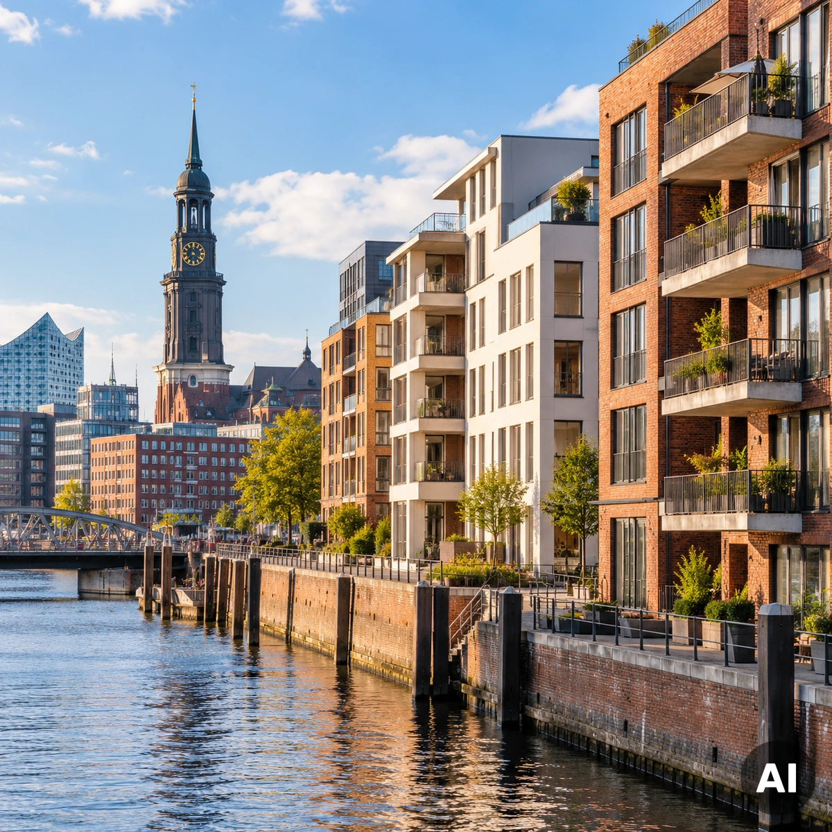 Mehrgeschossige Wohnhäuser in Hamburg als Symbol für steigende Wohnungsmieten in Deutschland 2026