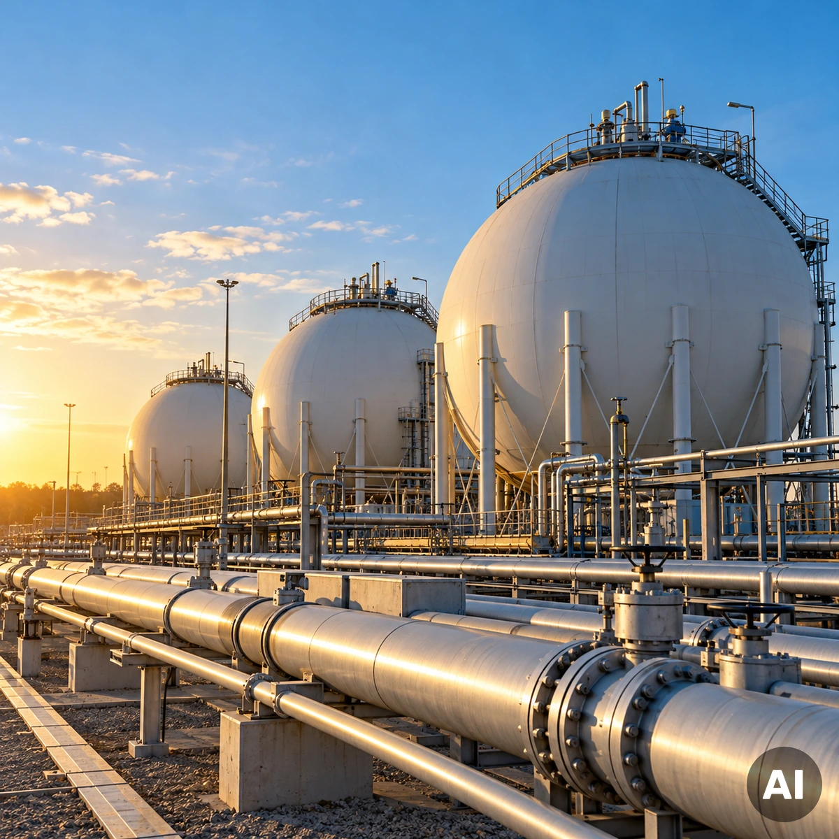 Erdgasspeicheranlage mit großen Speicherbehältern und Rohrleitungen als Symbol für die geplante nationale Gasreserve