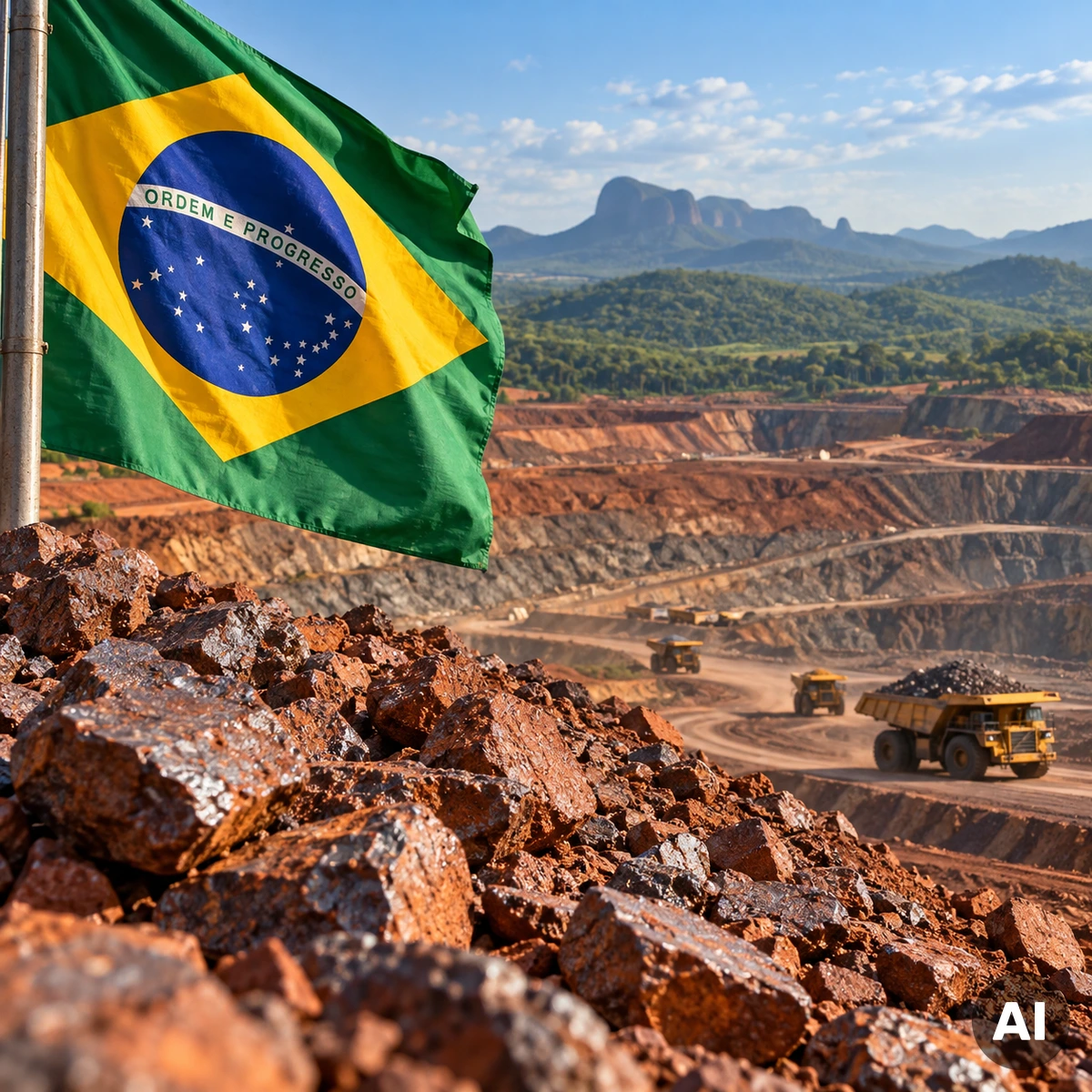Brasilianische Rohstoffwirtschaft mit Eisenerz und mineralischem Gestein im Tagebau