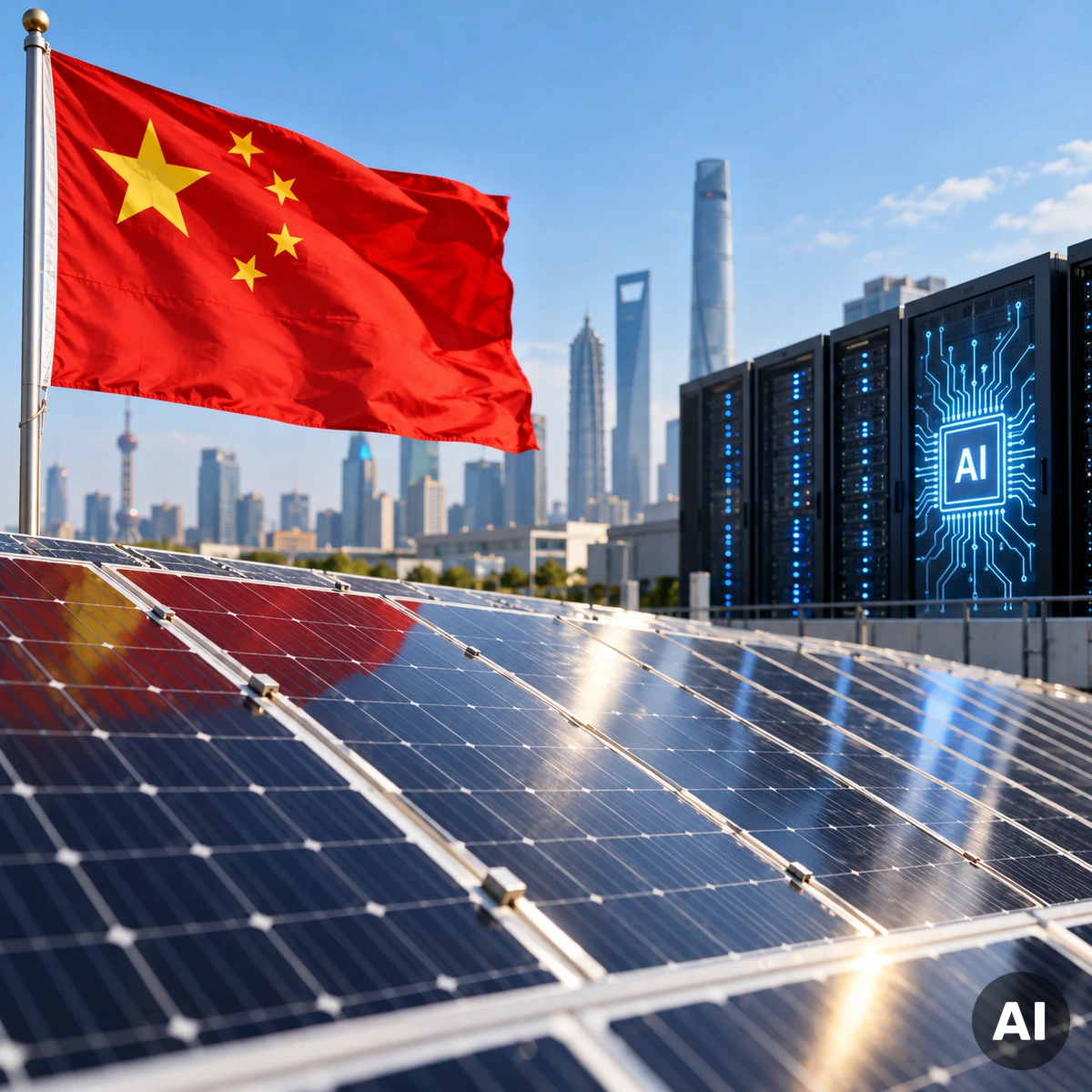 Moderne Solarmodule als Symbol für Chinas geplante Exportkontrollen bei KI- und Photovoltaiktechnologien