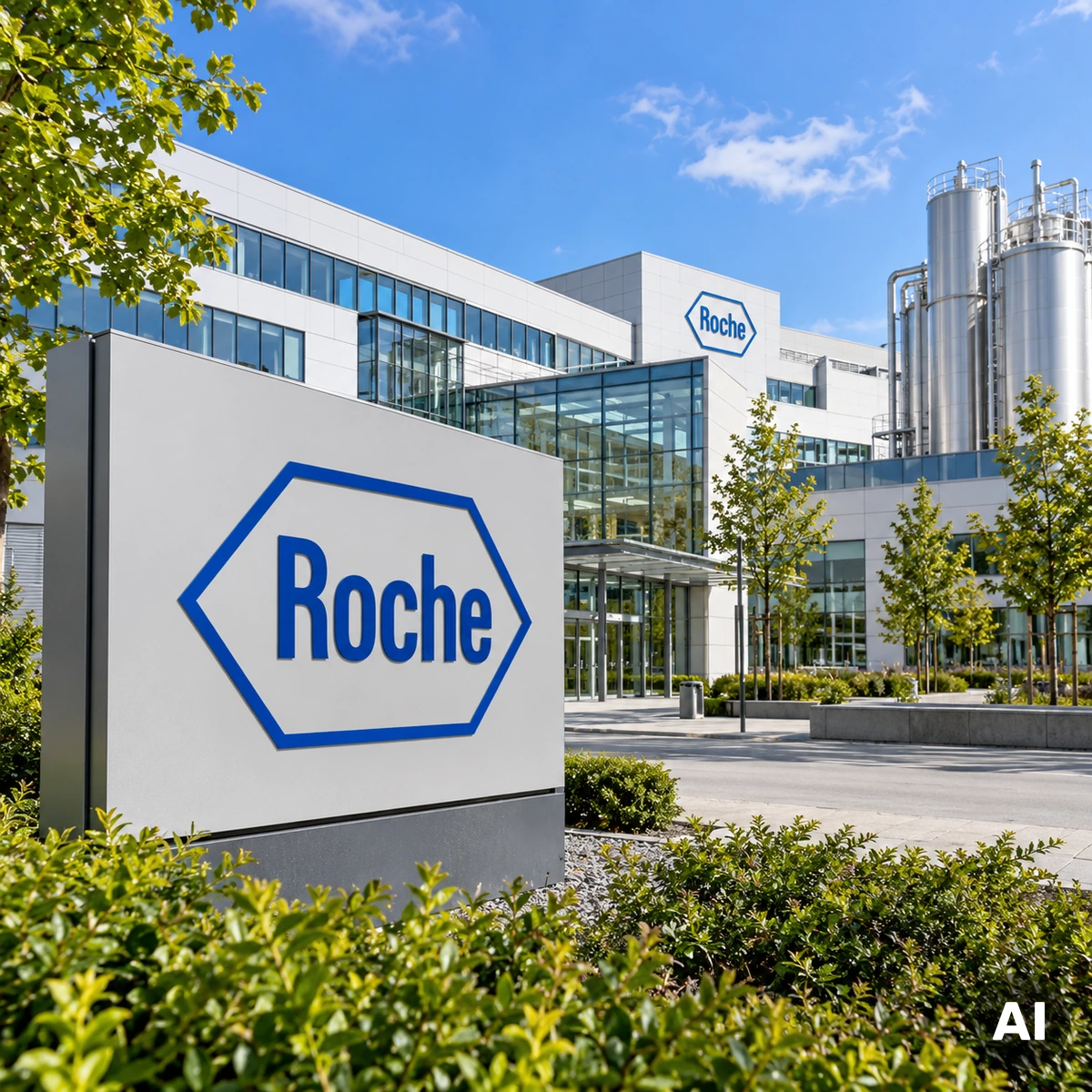 Moderne pharmazeutische Forschungs- und Produktionsanlage mit Laborgebäuden als Symbol für Roche und die internationale Arzneimittelindustrie