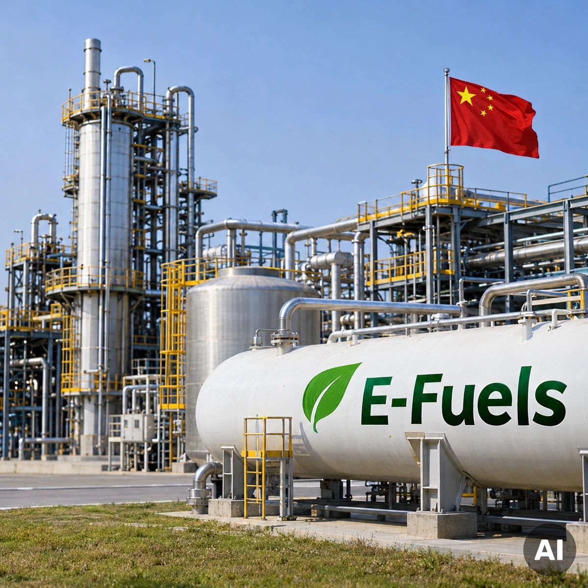 Industrielle Großanlage zur Herstellung synthetischer Kraftstoffe mit Rohrleitungen, Reaktoren und Produktionsgebäuden in China