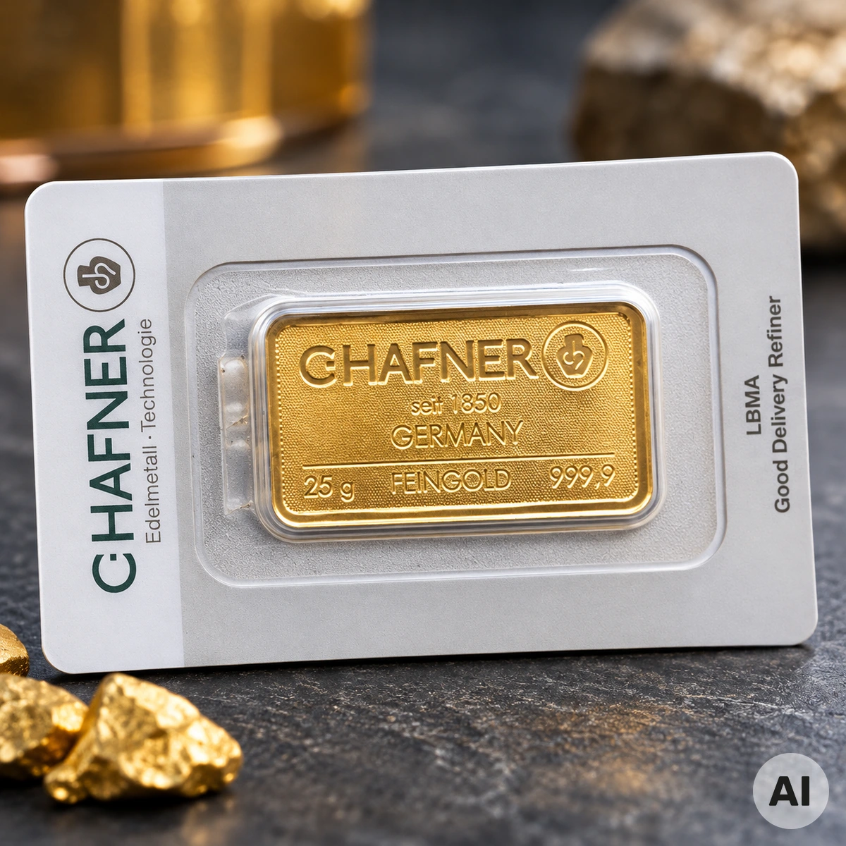 25 g Goldbarren von C.HAFNER aus Feingold 999,9 in der originalen CertiCard-Sicherheitsverpackung