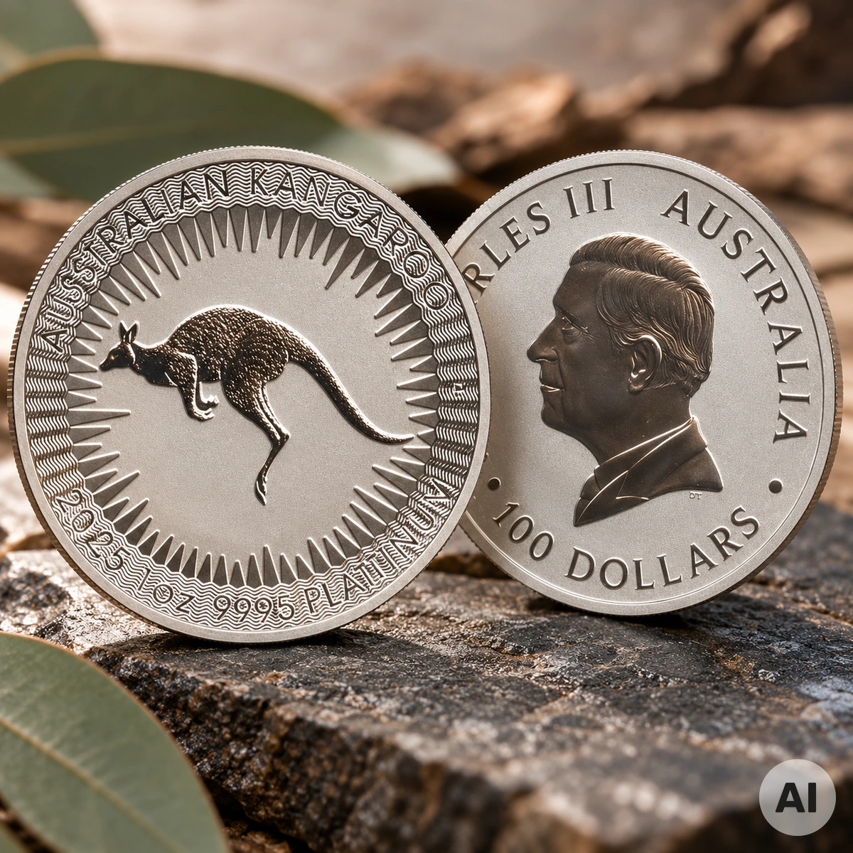1 oz Platin Känguru 2025 – Australian Kangaroo der Perth Mint 1 oz Platinmünze Australian Kangaroo 2025 der Perth Mint mit springendem Känguru und König Charles III.
