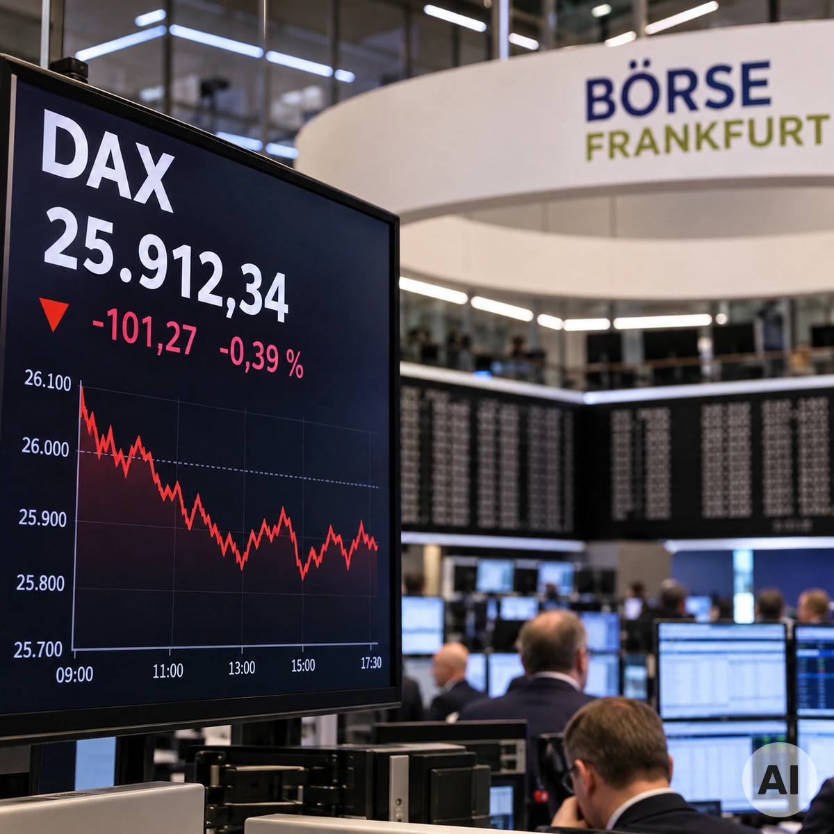 Börsenhandel in Frankfurt während einer angespannten Handelsphase an den internationalen Aktienmärkten